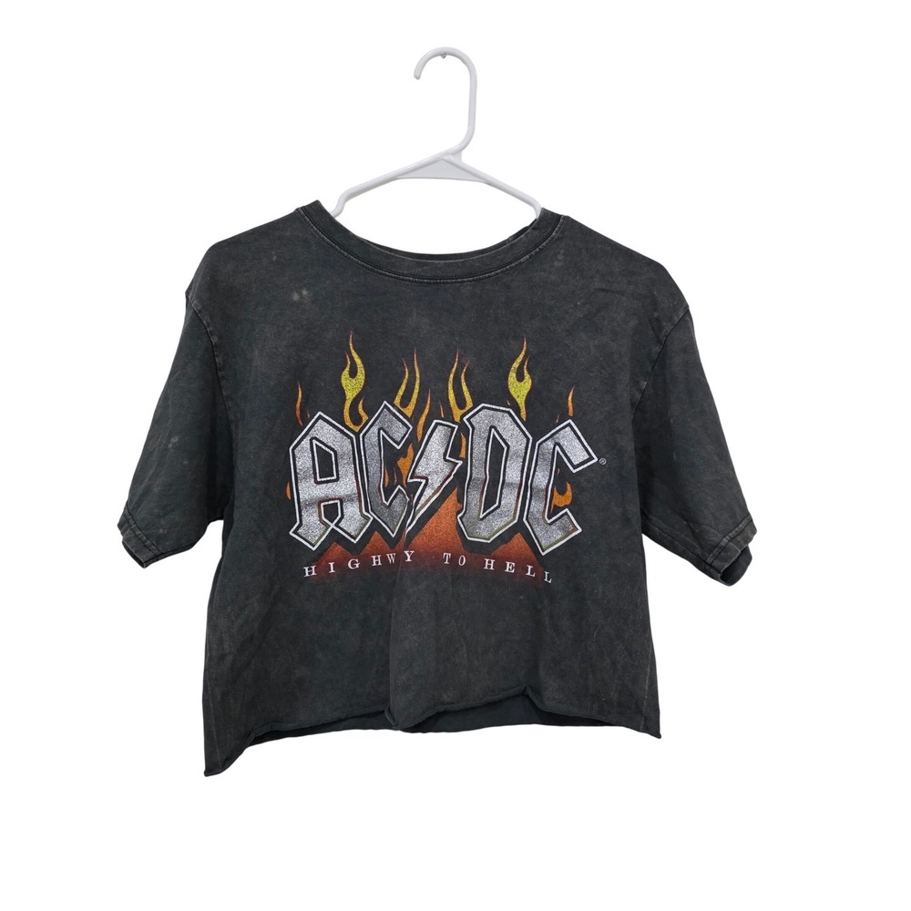 AC/DC Highway To Hell Graphic Crop Top T-Shirt Mineral Wash Black Medium